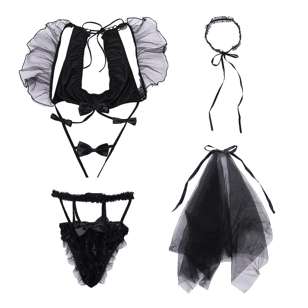 9510 Bride Costume Cosplay Lingerie Teddy Outfit Crop Top and Pantie Set